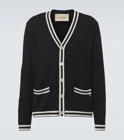Valentino Striped-trim V-neck Cardigan In Black