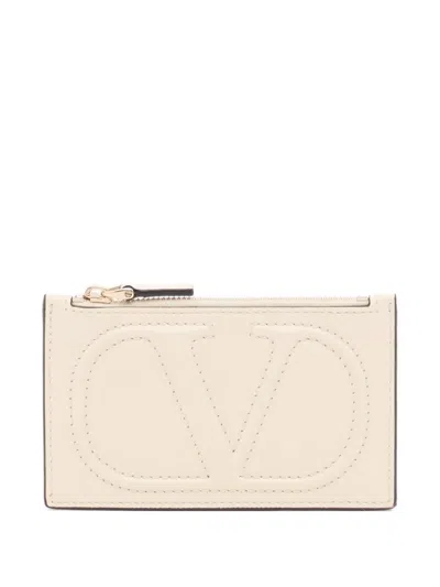 Valentino Garavani Vlogo Walk Zipper Card Holder In Calfskin In Neutral