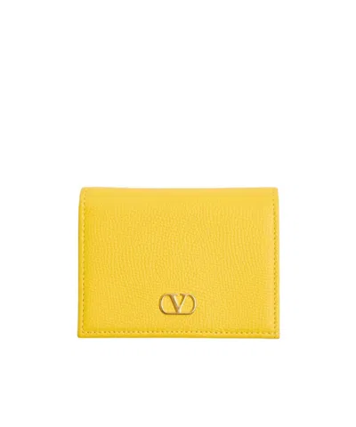 Valentino Garavani Vlogo Signature Grainy Calfskin Wallet Woman Yellow Uni
