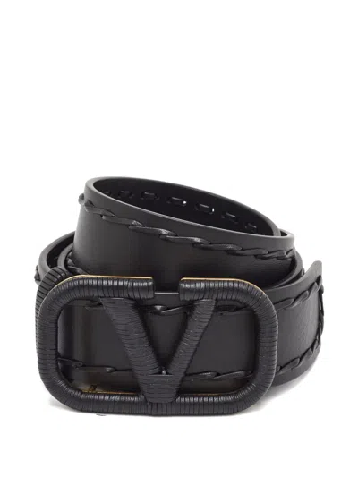 Pre-owned Valentino Garavani Vlogo Whipstitch Belt In Black