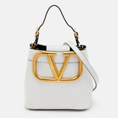 Pre-owned Valentino Garavani Vlogo White Leather Top Handle Bag