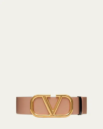 Valentino Garavani Vlogo Wide Box Leather Belt, 70mm In Brown