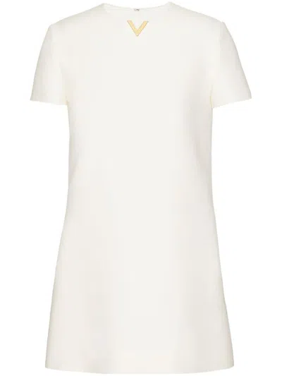 Valentino Vlogo Wool And Silk Blend Short Dress In White