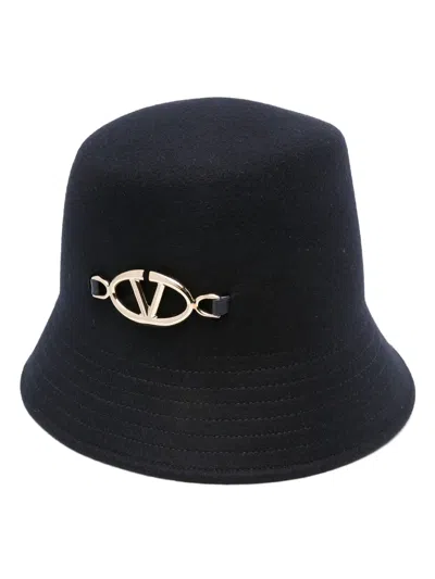 Valentino Garavani Midnight Blue Felt Bucket Hat In Black