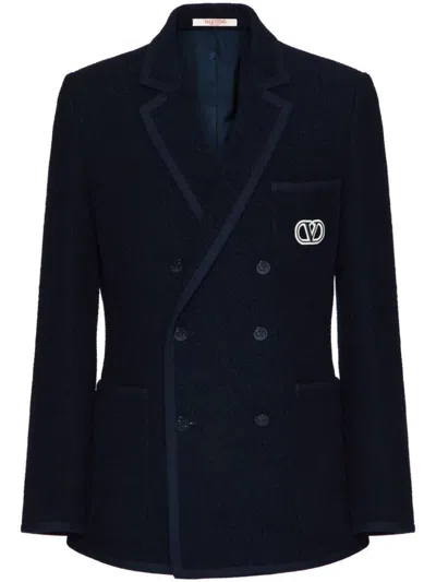 Valentino Vlogo Signature 仿羔皮呢双排扣西装夹克 In Blue