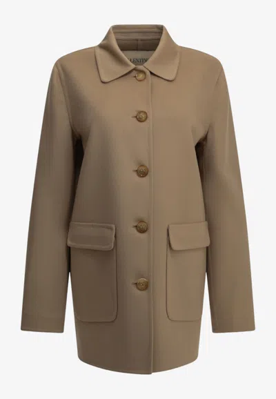 Valentino Vlogo Wool Short Coat In Brown