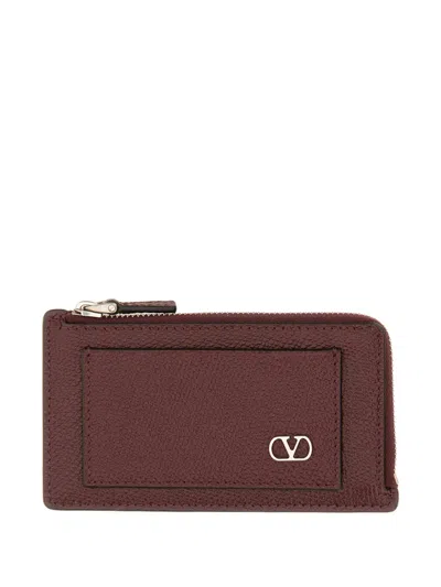 Valentino Garavani Vlogo Zip Leather Wallet In Brown