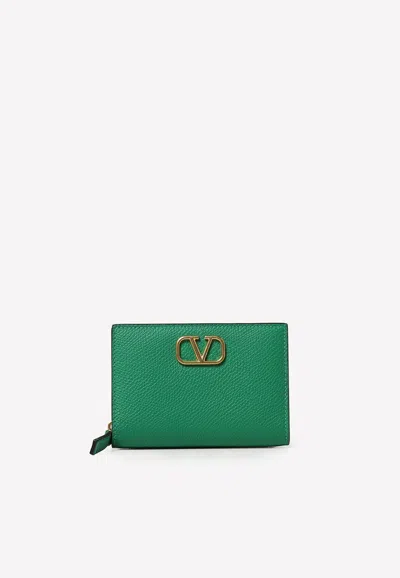 Valentino Garavani Vlogo Zip Wallet In Grained Leather In Green