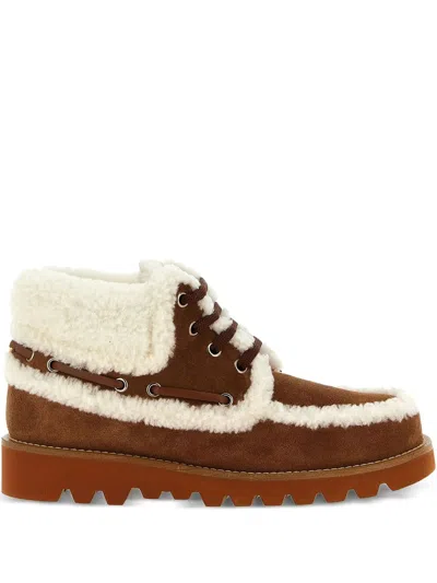 Valentino Garavani Valentino Vlogo-detail Lace-up Leather Boots In Brown