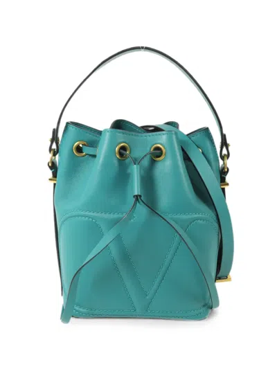 Pre-owned Valentino Garavani Vlogo-embossed Bucket Bag In Green