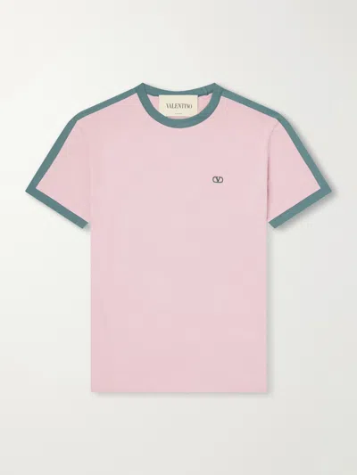 Valentino Vlogo-embroidered Cotton-jersey T-shirt In Pink