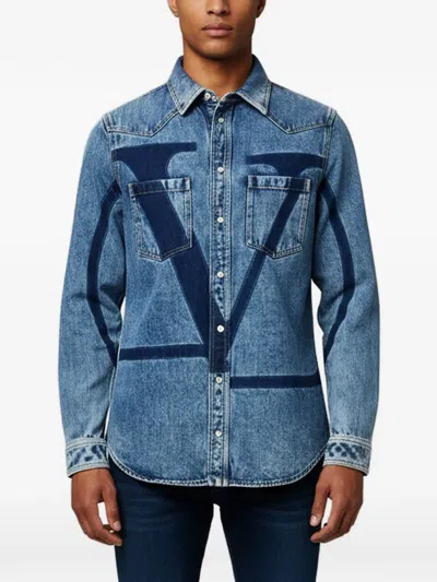 Pre-owned Valentino Vlogo-print Shirt In Blue