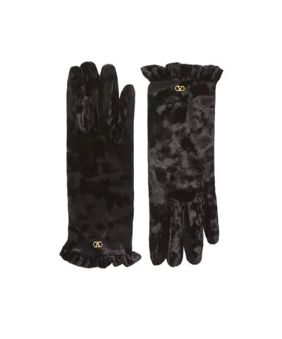 Valentino Garavani Vlogo-signature Ruffled Gloves In Green
