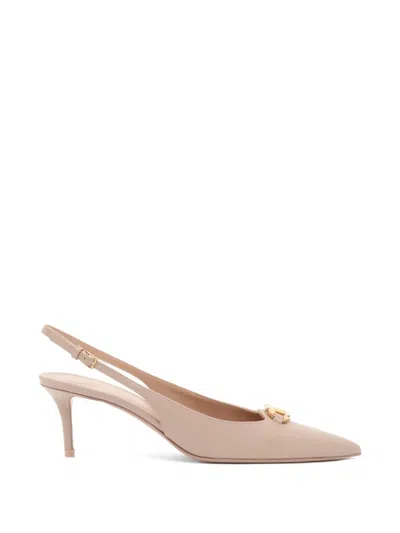 Valentino Garavani Vlogo The Bold Edition 小牛皮裹踝中跟鞋（6厘米） In Neutral