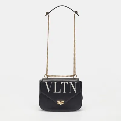 Pre-owned Valentino Garavani Vltn Black Leather Flap Shoulder Bag