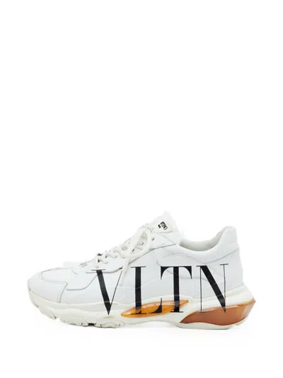 Pre-owned Valentino Garavani Vltn Bounce Leather Sneakers In White