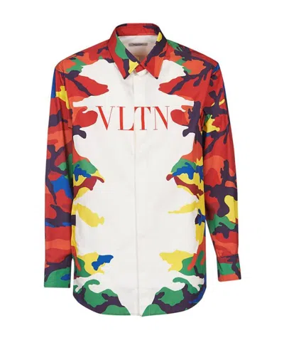 Valentino Vltn Camouflage-print Shirt In White