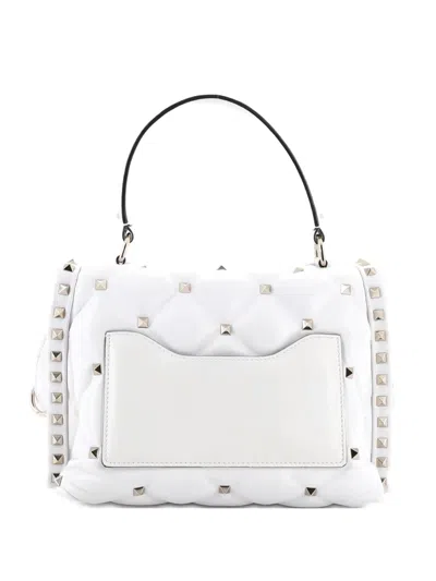 Pre-owned Valentino Garavani Vltn Candystud Top Handle Bag Printed Leather Medium Satchel In White