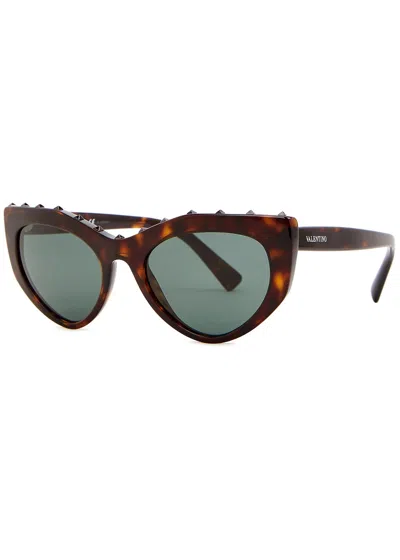Valentino Vltn Cat Eye Havana Sunglasses In Brown