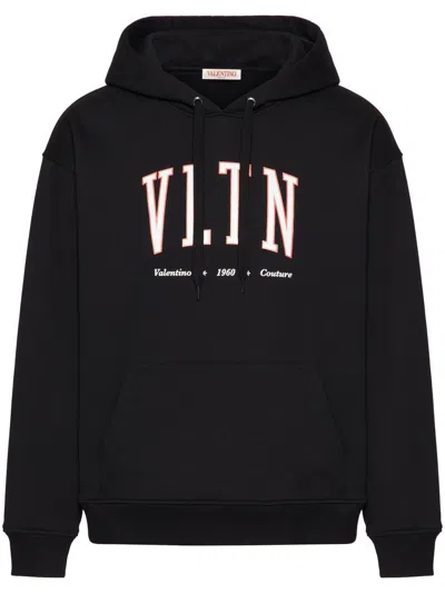 Valentino Vltn Cotton Hoodie In Black