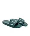 Valentino Vltn Embossed Slide Sandals In Green