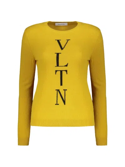 Valentino Vltn Intarsia-knit Sweater In Black