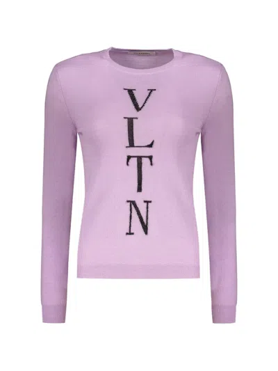 Valentino Vltn Intarsia-knit Sweater In Purple