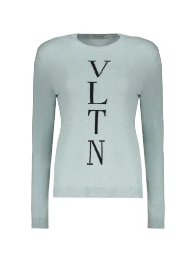 Valentino Vltn Intarsia-knit Wool Sweater In Blue