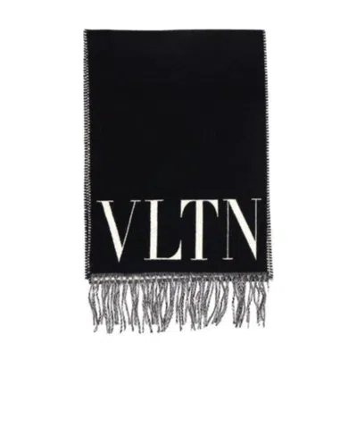 Valentino Vltn Knitted Logo Scarf In Black