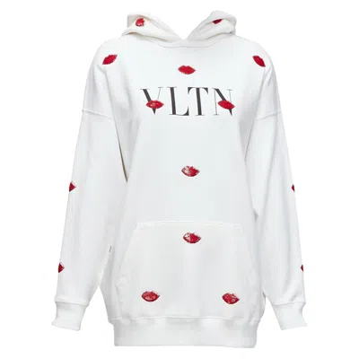 Pre-owned Valentino Vltn Le Rouge Kisses Red Sequin Lips Embroidery Oversized Hoodie Xxs
