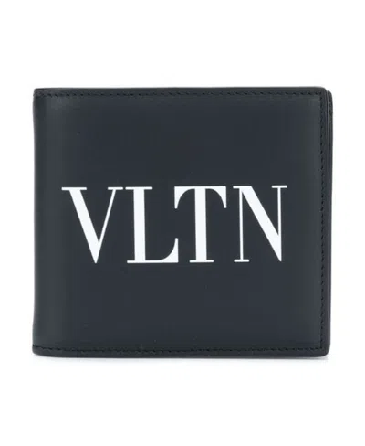 Valentino Garavani Vltn Leather Bifold Wallet In Blue