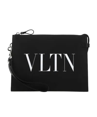 Valentino Garavani Vltn Leather Clutch Bag In Black