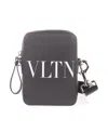 Valentino Vltn Leather Messenger Bag In Black