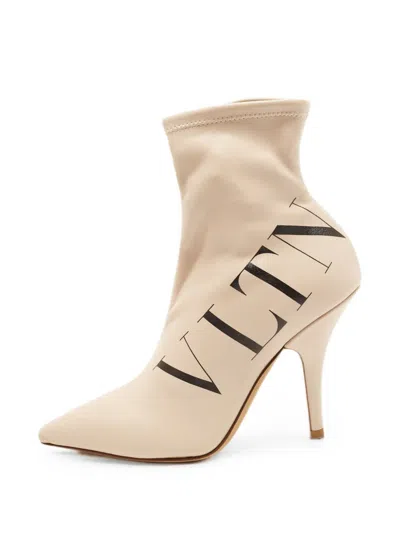 Pre-owned Valentino Garavani Vltn Logo Ankle Boots In Neutrals