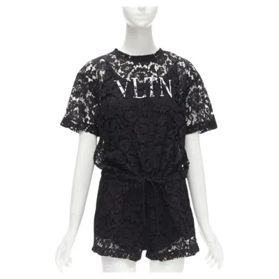 Pre-owned Valentino Vltn Logo Black Lace White Full Floral Lace Playsuit Romper Xs
