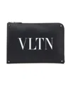 Valentino Vltn Logo Leather Pouch In Black