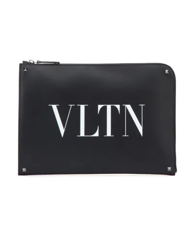 Valentino Garavani Vltn Logo Leather Pouch In Black