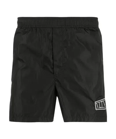 Valentino Vltn Logo Patch Swim Shorts In Black