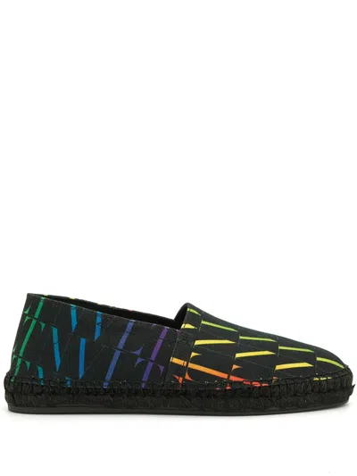 Valentino Garavani Espadrilles With All-over Multicolor Vltn Logo In Black