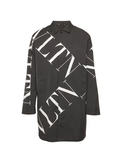 Pre-owned Valentino Vltn Logo-print Coat In Black