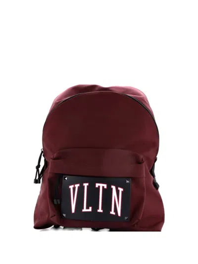 Pre-owned Valentino Garavani Vltn Nylon With Printed Leather Large Backpack In Black