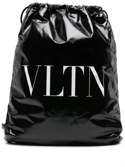Pre-owned Valentino Garavani Vltn Patent Leather Backpack In Black