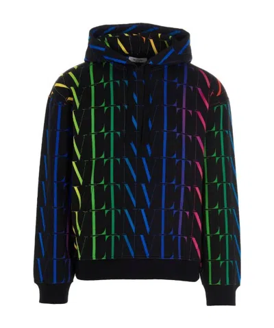 Valentino Vltn-print Hoodie In Black