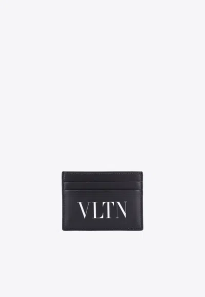 Valentino Garavani Vltn Print Leather Cardholder In Black