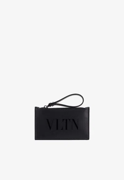 Valentino Garavani Vltn Print Zip Cardholder In Black
