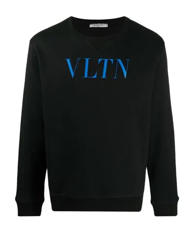 Valentino Vltn Printed Hoodie With Round Neck In Black