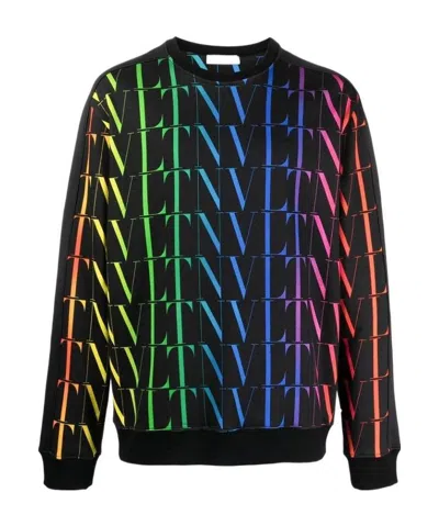 Valentino Vltn Rainbow Crew-neck Sweatshirt In Black