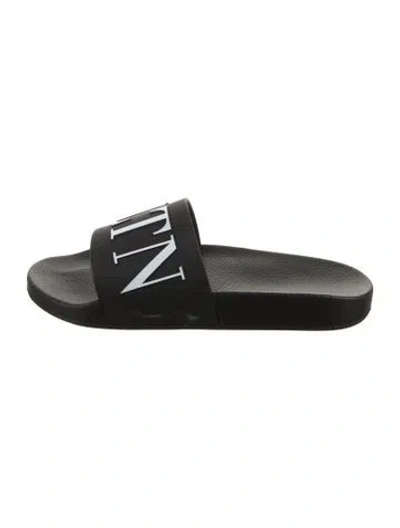 Pre-owned Valentino Garavani Vltn Rubber Slides W/ Tags In Black