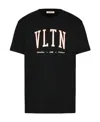 Valentino Cotton Crewneck T-shirt With Vltn Print In Black