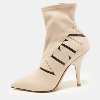 Pre-owned Valentino Garavani Vltn Size 37 Beige Leather Ankle Length Boots